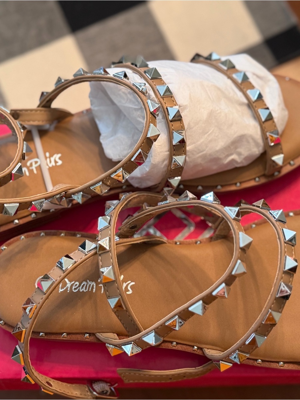 NIB Studded Tan Leather Sandals